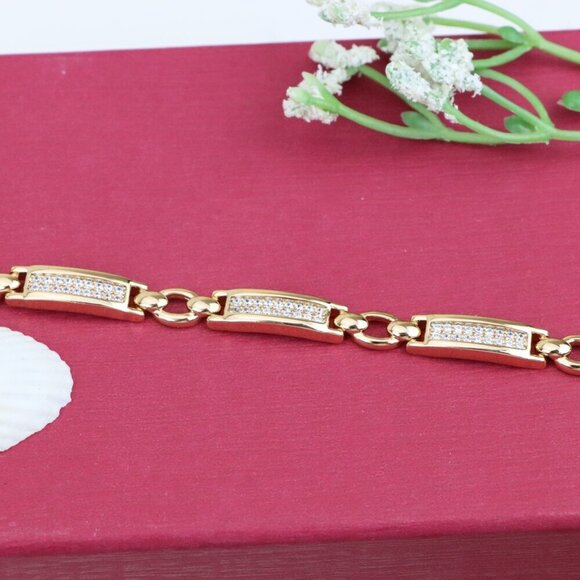 "Elegant Rose Gold Bracelet with Dazzling Rectangle CZ Panels, XPBL0952 - Picture 10 of 12